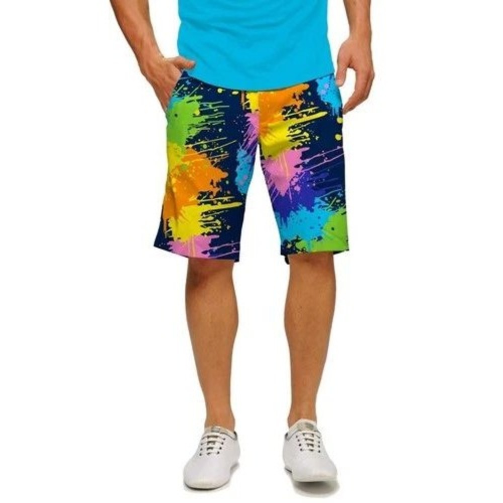 Loudmouth Golf Blasterpiece Shorts Men 36 10" Black Neon Paint Splatter Stretch